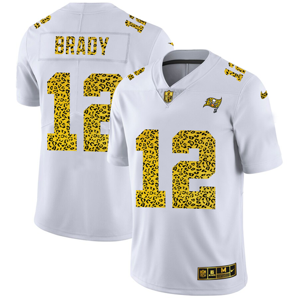 Men's Tampa Bay Buccaneers #12 Tom Brady 2020 White Leopard Print Fashion Limited Stitched Jersey